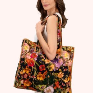 Powder Luxury Velvet Quilted Tote Bag Midnight Posy