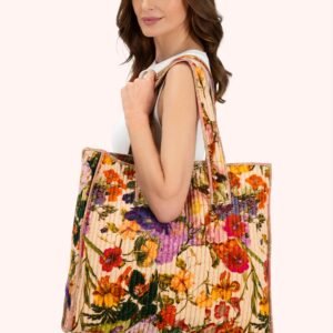 Powder Luxury Velvet Quilted Tote Bag Cream Posy