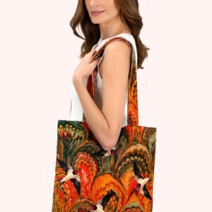 Powder Velvet Tote Bag Marbled Swallows