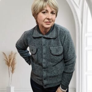 Grey Faux Leather Pocket Knit